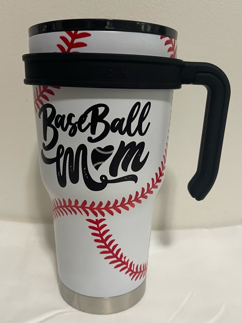 Baseball Mom Travel Tumbler with Handle - White & Red